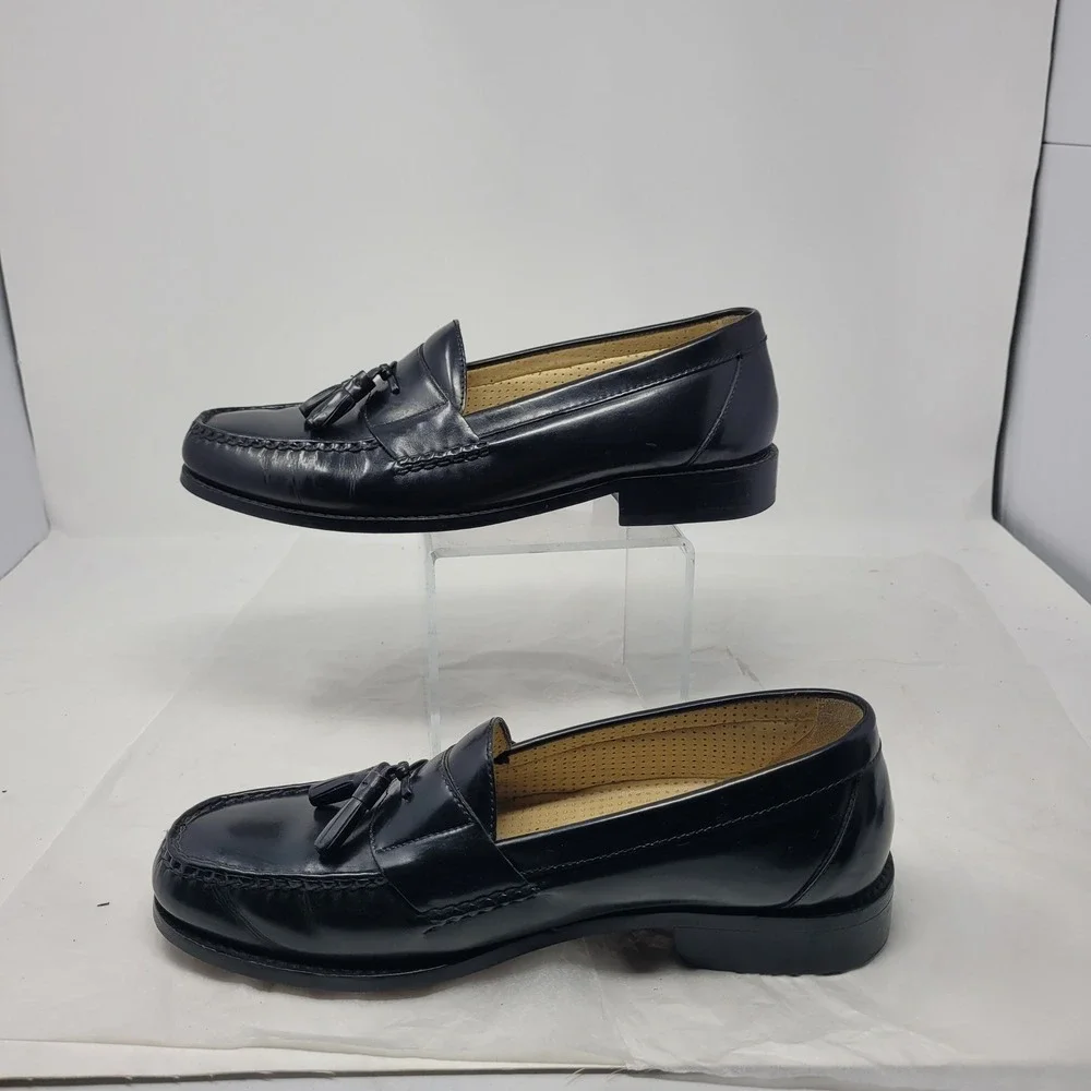 Vtg Preppy Bass Brubeck Mens Sz 10.5 D Black Leather Tassel Loafers Brazil TM08